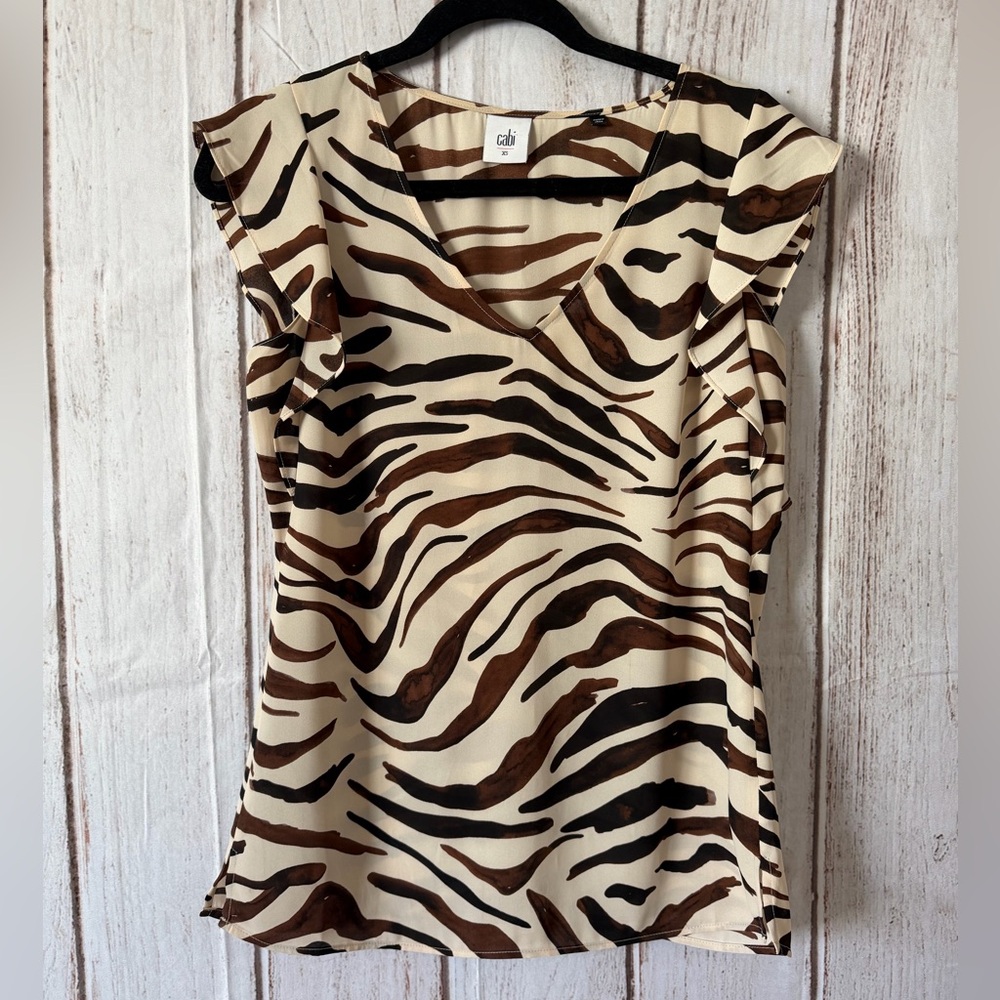 Cabi Simone Zebra Print Flutter Sleeve V-Neck Blouse XS - Picture 1 of 5
